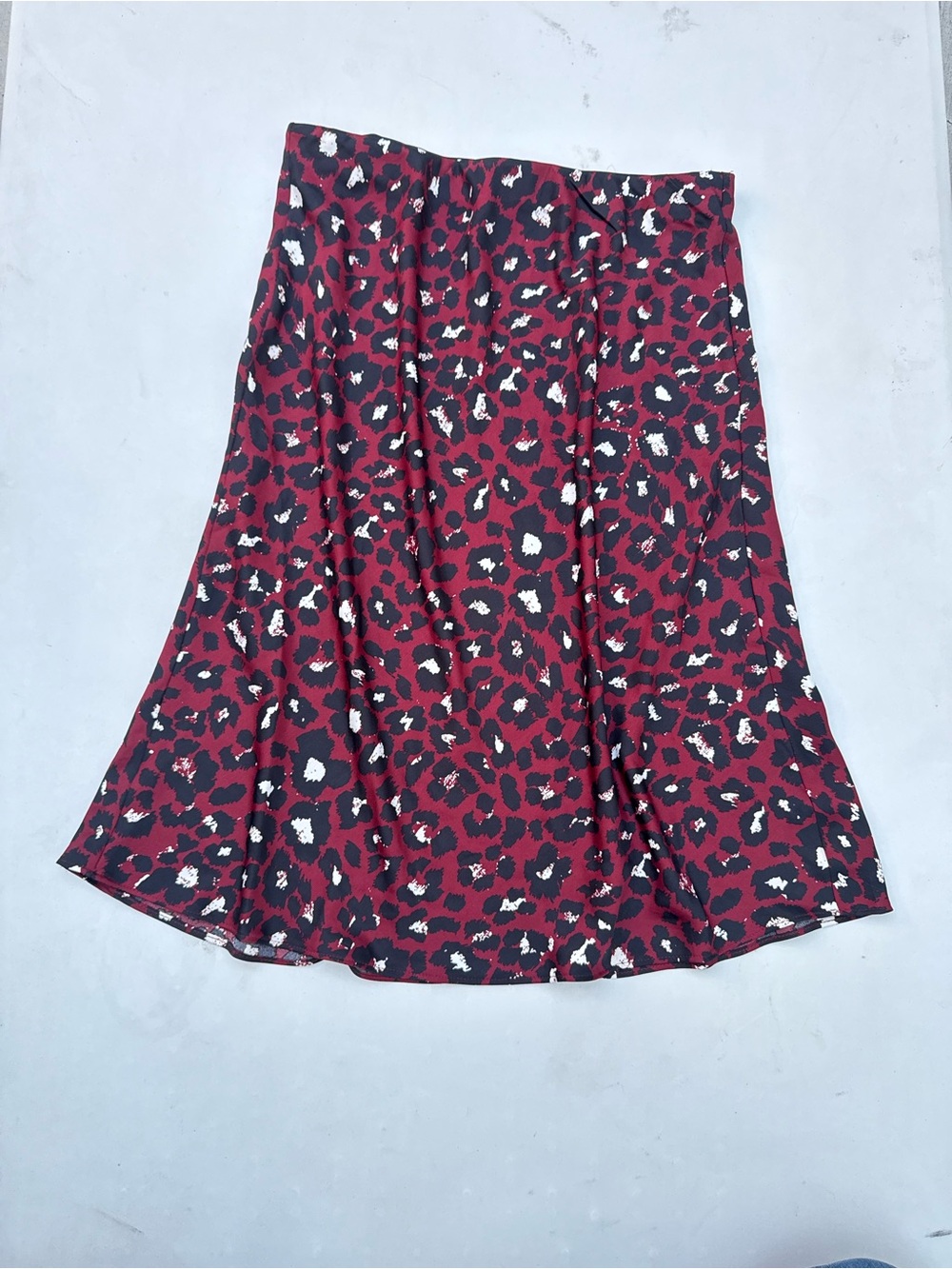LOFT Outlet Burgundy Leopard Print A-Line Midi Skirt Women’s Petite SP